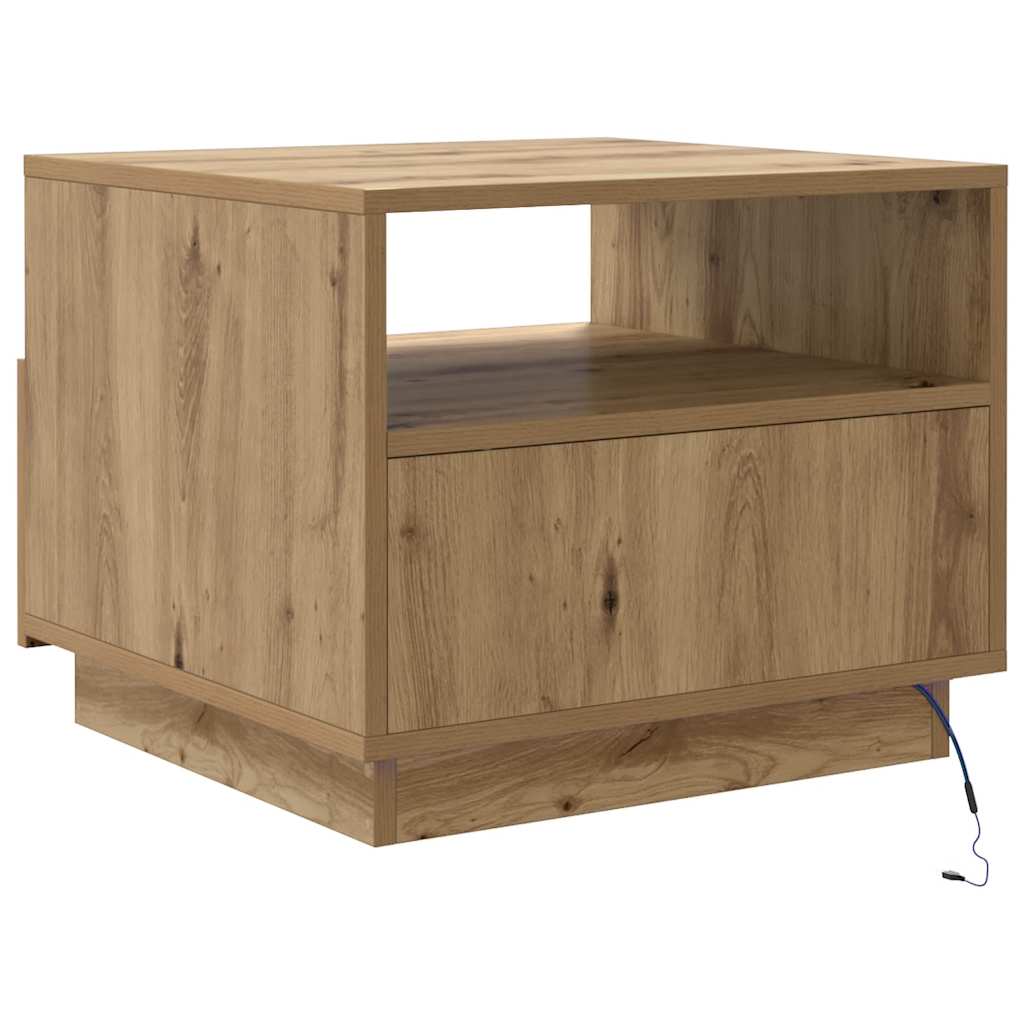 Table basse avec lumières LED chêne artisanal 50x49x40 cm - XIOS