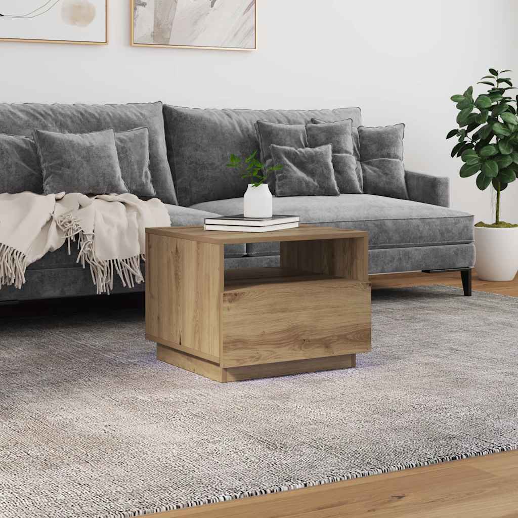 Table basse avec lumières LED chêne artisanal 50x49x40 cm - XIOS