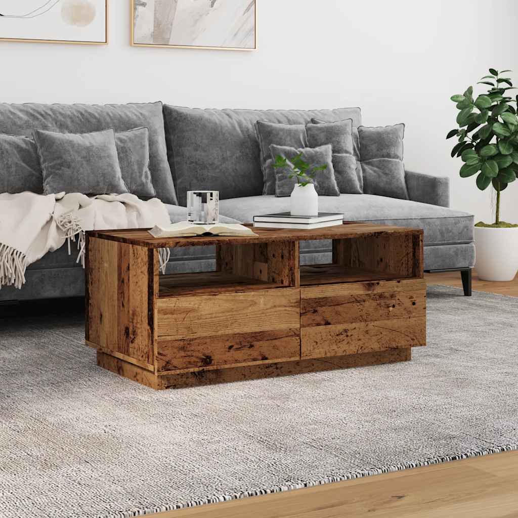 Table basse avec lumières LED vieux bois 90x49x40 cm XIOS