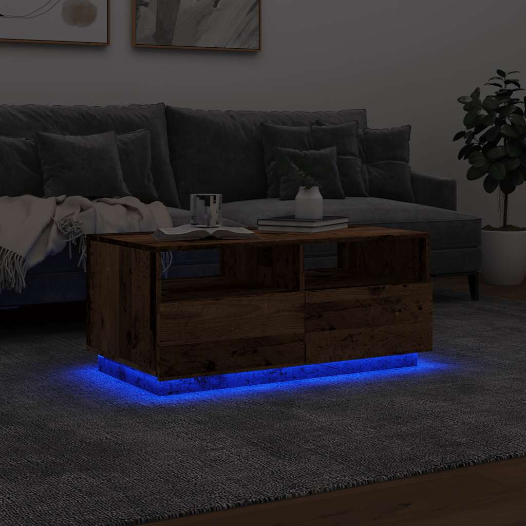 Table basse avec lumières LED vieux bois 90x49x40 cm XIOS