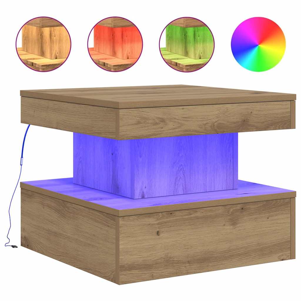 Table basse avec lumières LED chêne artisanal 50x50x40 cm - XIOS