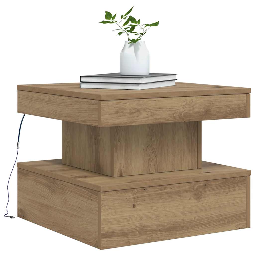 Table basse avec lumières LED chêne artisanal 50x50x40 cm - XIOS