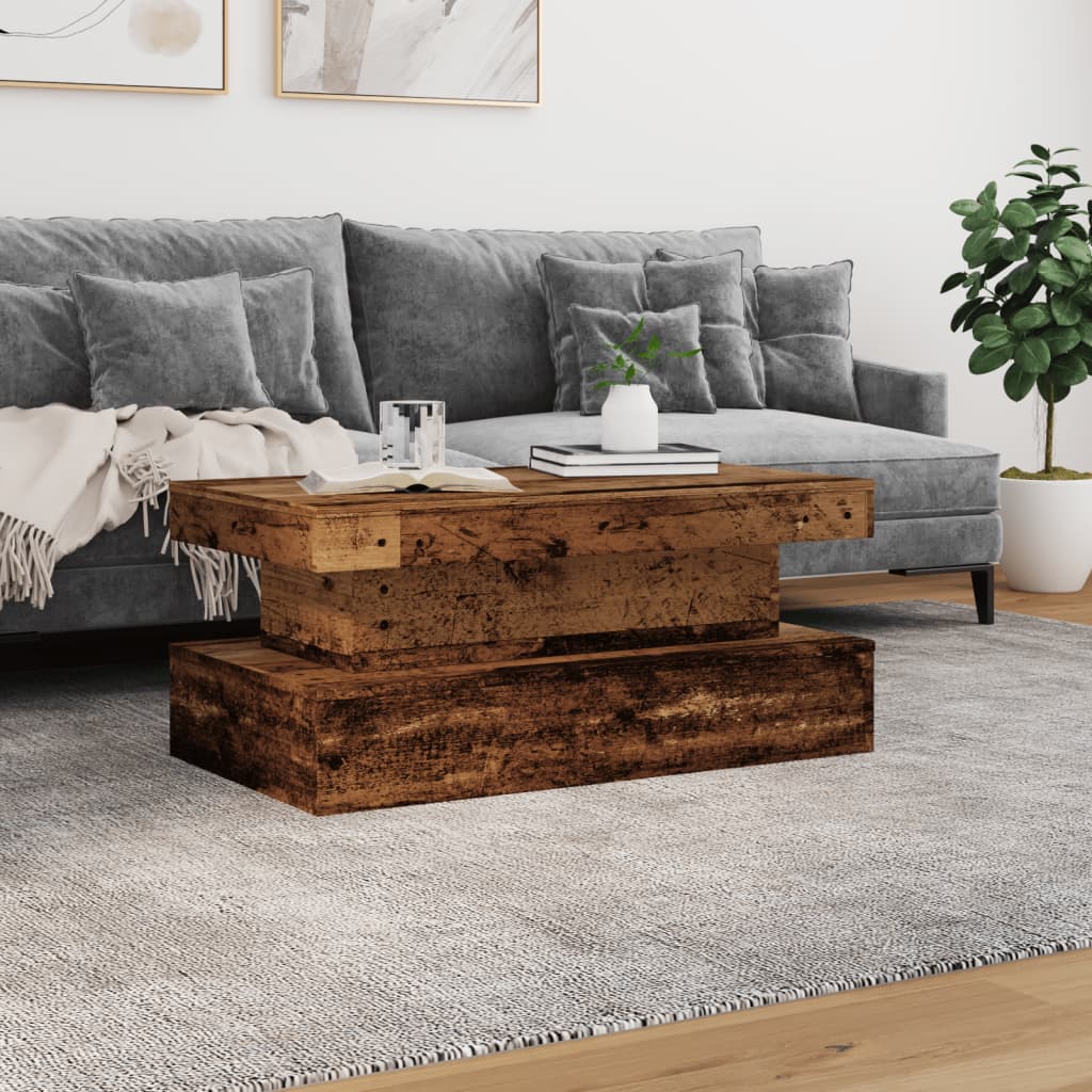 Table basse avec lumières LED vieux bois 90x50x40 cm - XIOS