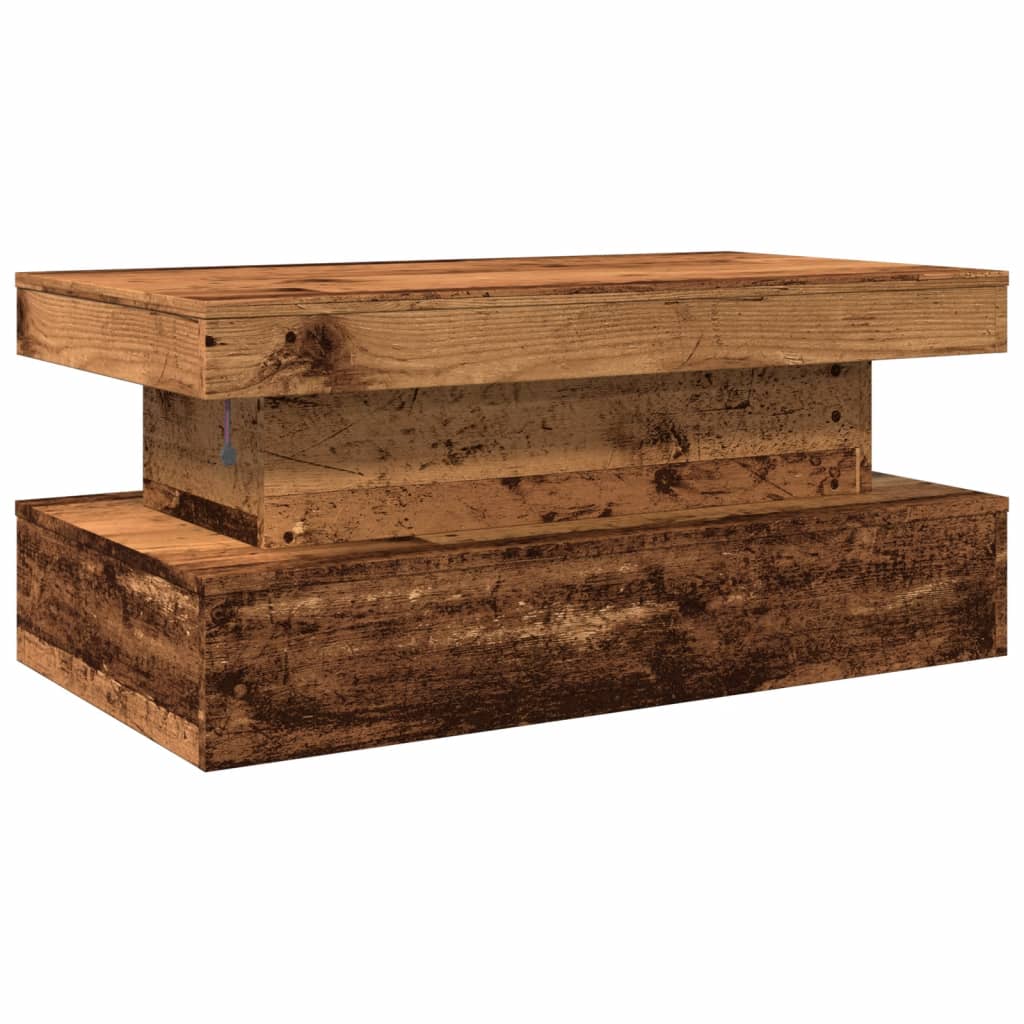 Table basse avec lumières LED vieux bois 90x50x40 cm - XIOS