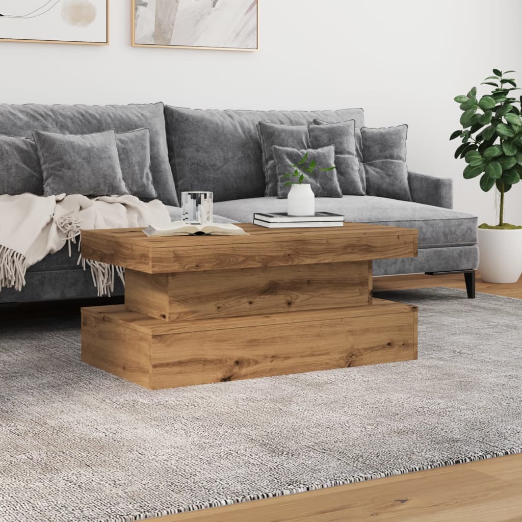 Table basse avec lumières LED chêne artisanal 90x50x40 cm XIOS