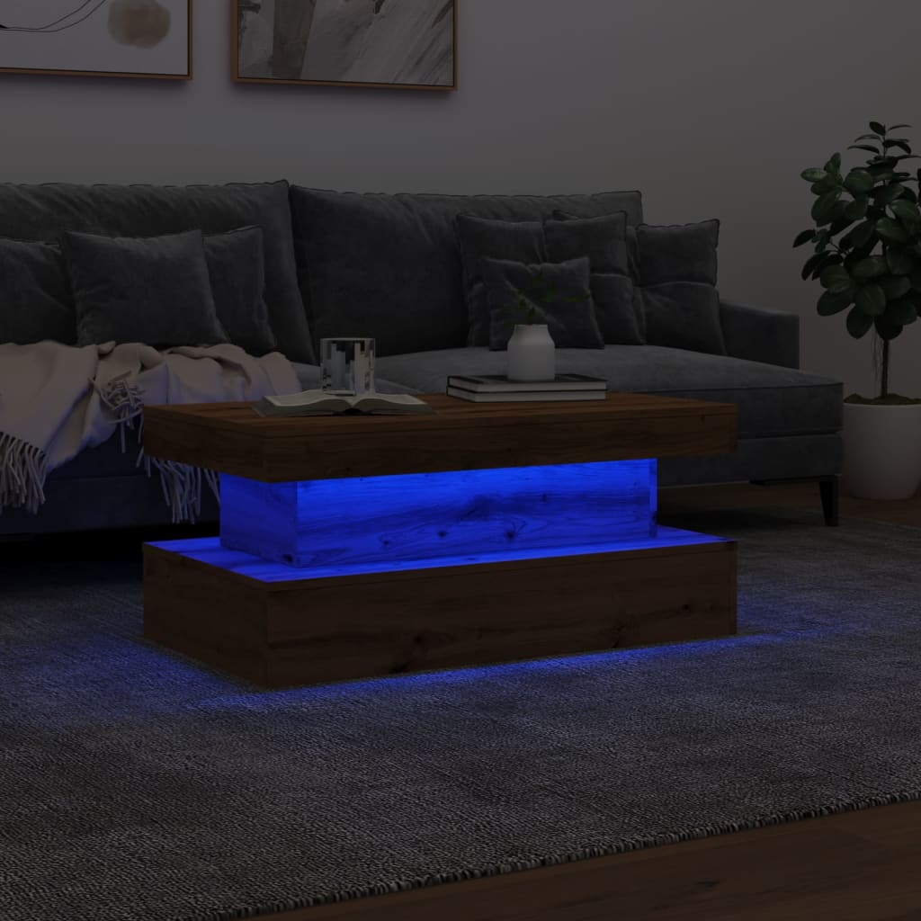 Table basse avec lumières LED chêne artisanal 90x50x40 cm XIOS
