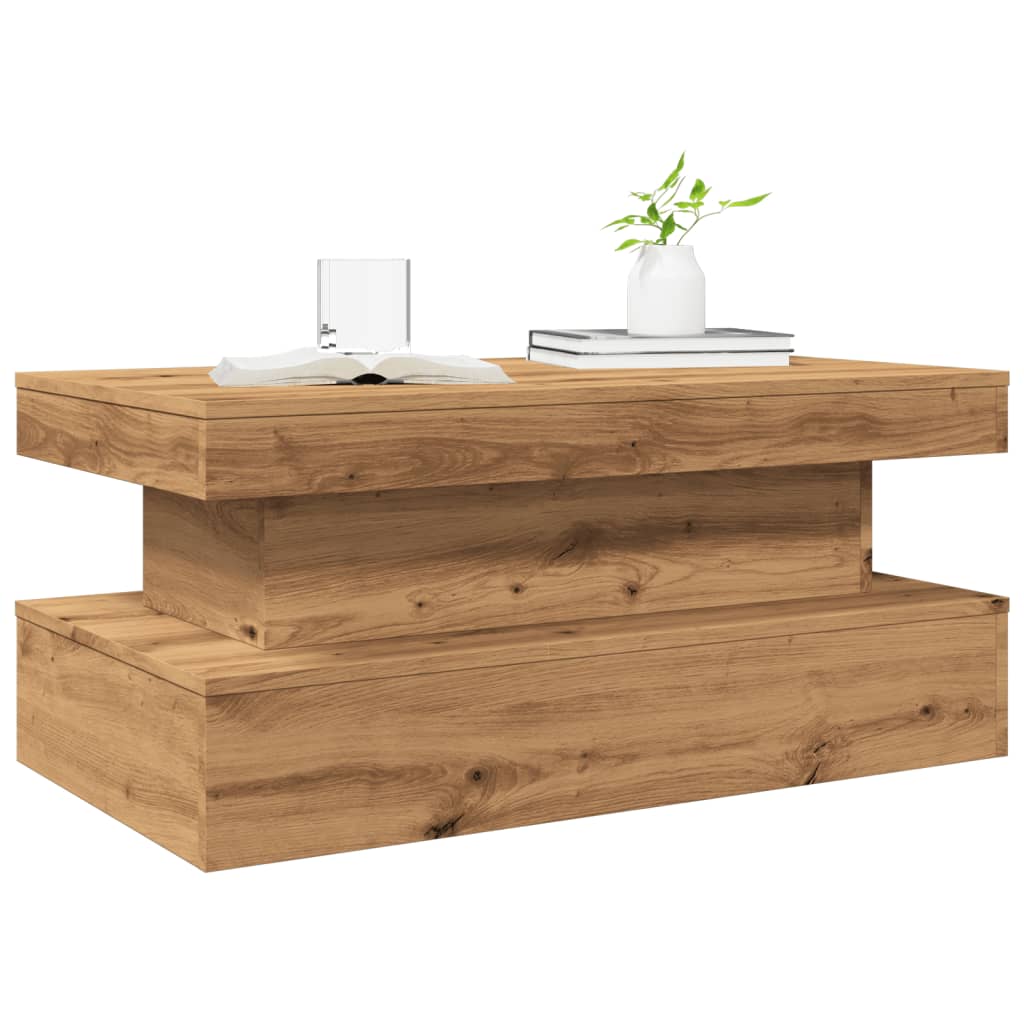 Table basse avec lumières LED chêne artisanal 90x50x40 cm XIOS