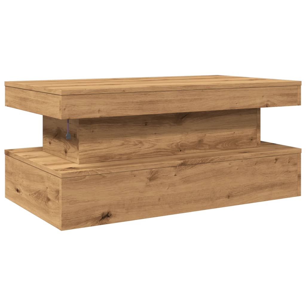 Table basse avec lumières LED chêne artisanal 90x50x40 cm XIOS