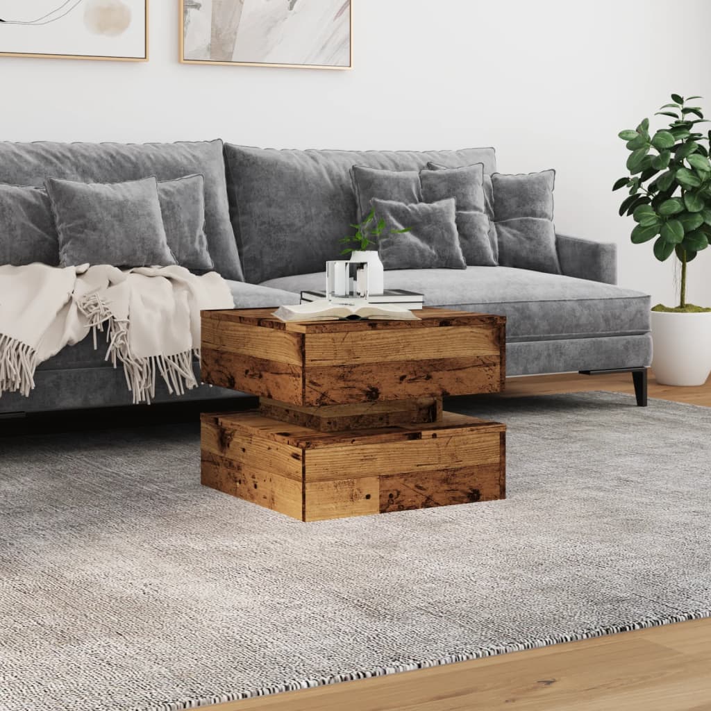 Table basse avec lumières LED vieux bois 50x50x40 cm - XIOS