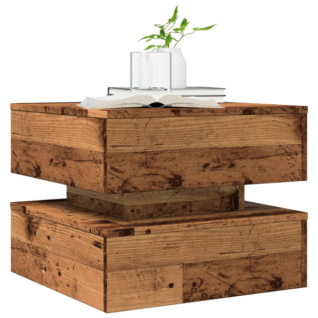 Table basse avec lumières LED vieux bois 50x50x40 cm - XIOS