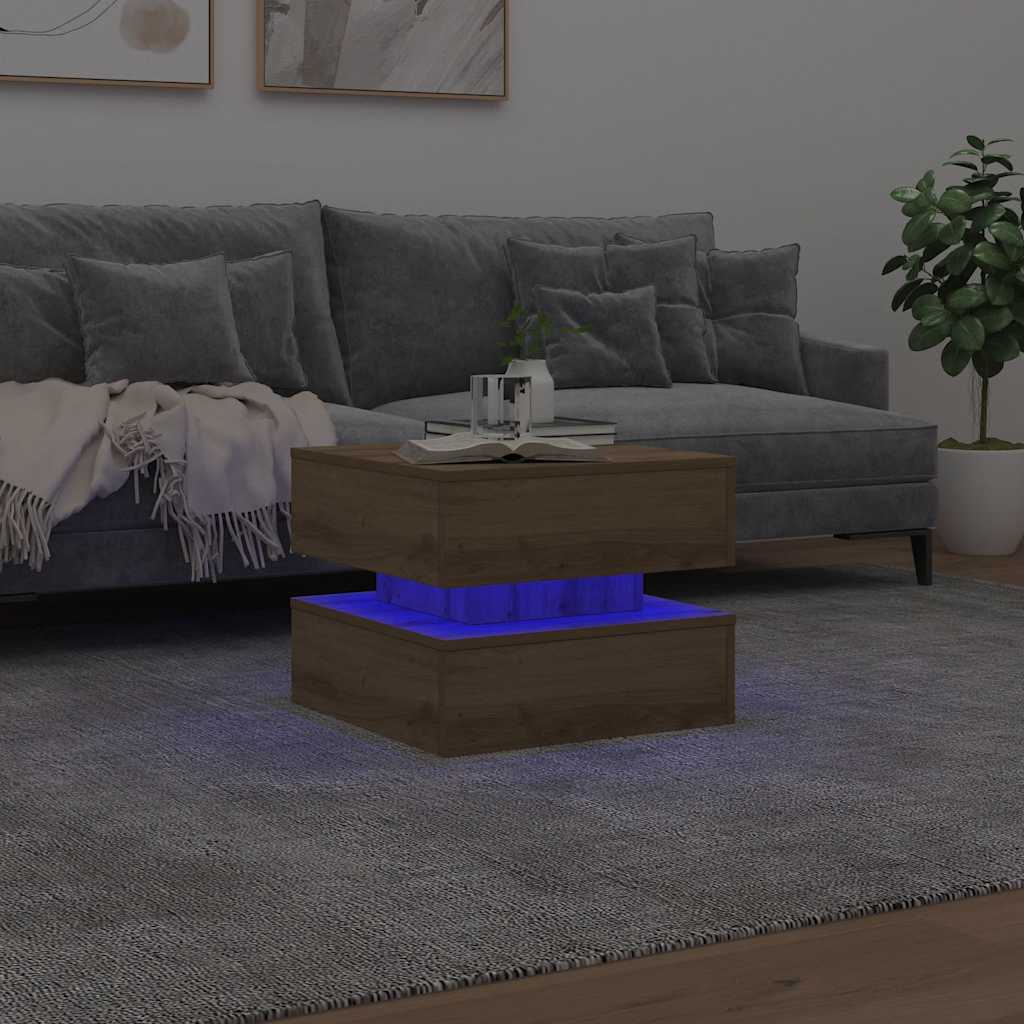 Table basse avec lumières LED chêne artisanal 50x50x40 cm - XIOS