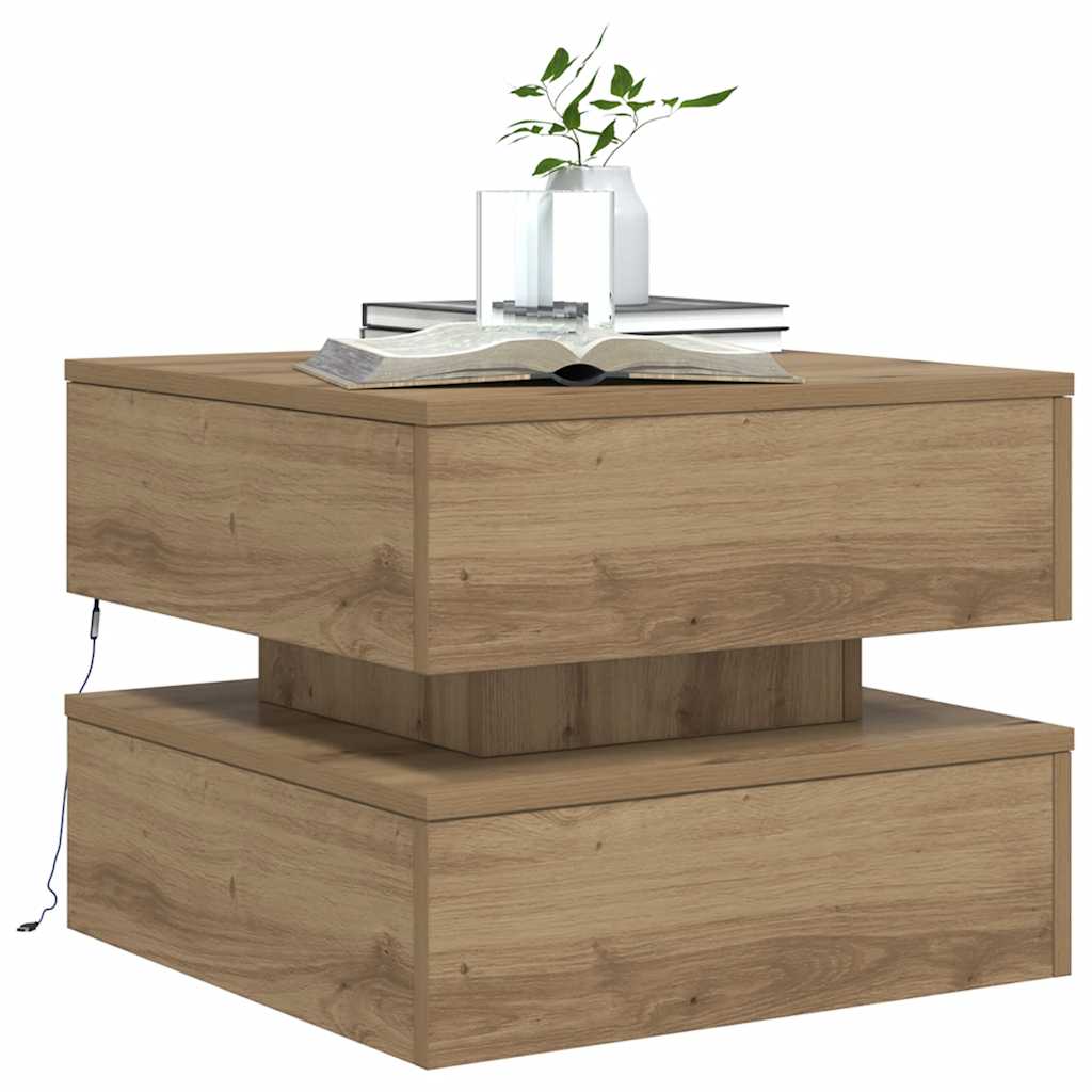 Table basse avec lumières LED chêne artisanal 50x50x40 cm - XIOS