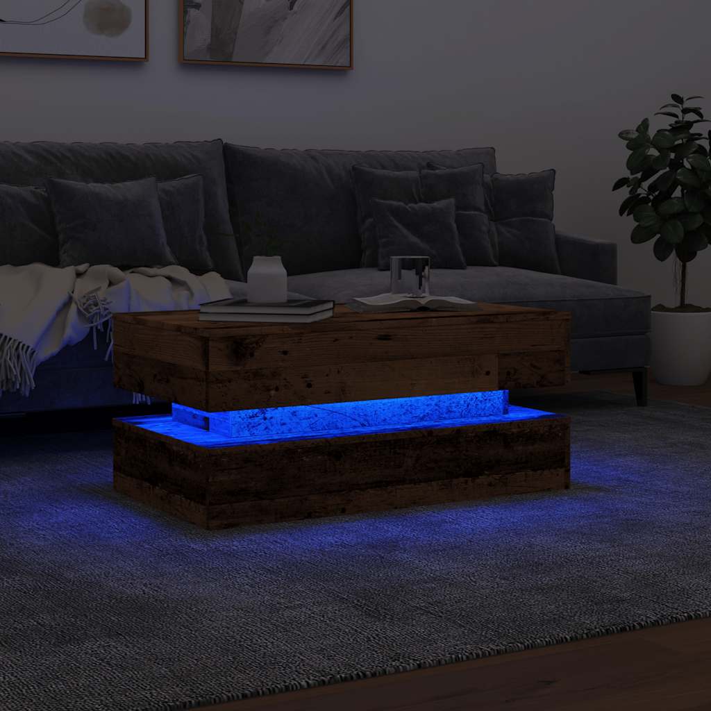 Table basse avec lumières LED vieux bois 90x50x40 cm - XIOS