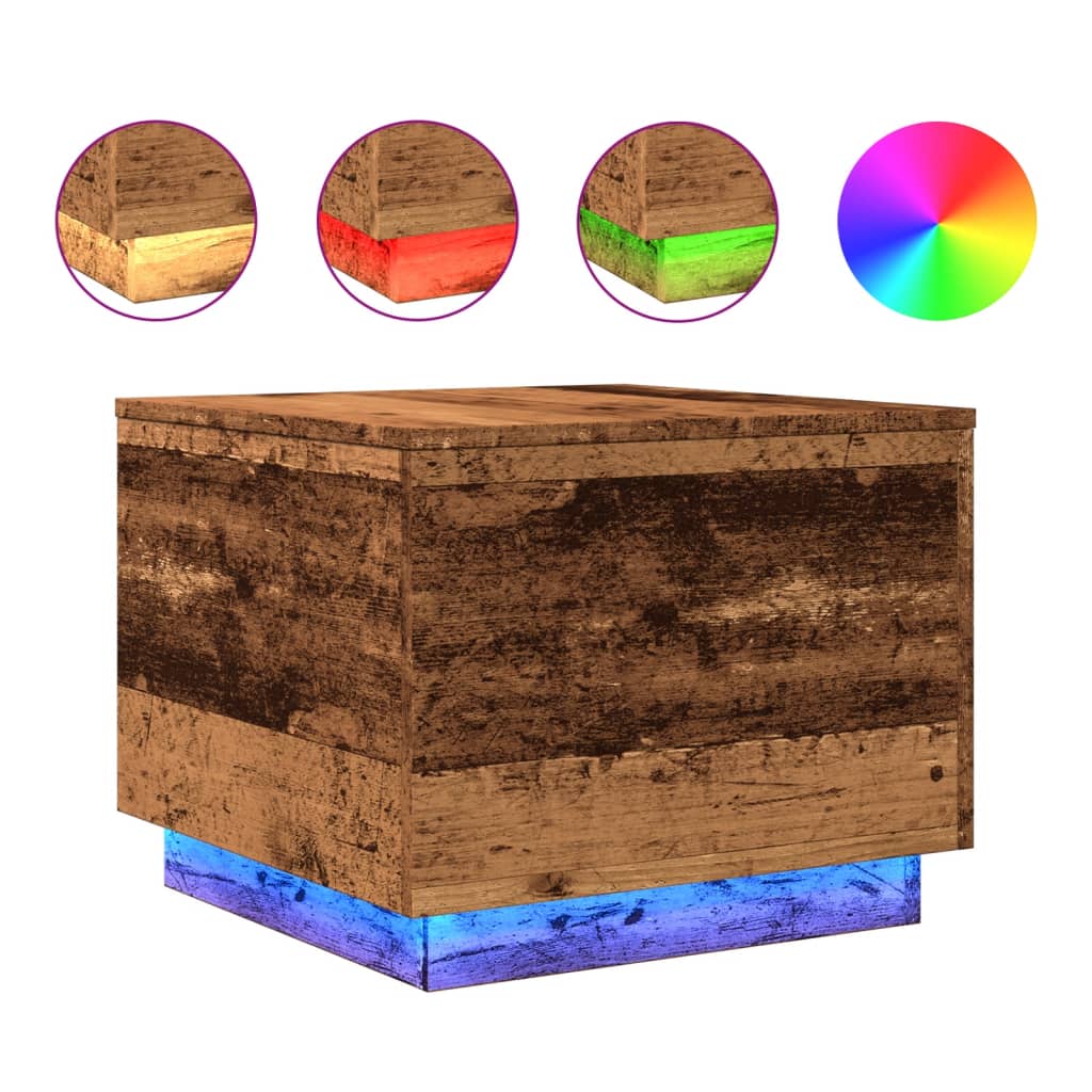 Table basse avec lumières LED vieux bois 50x50x40 cm - XIOS
