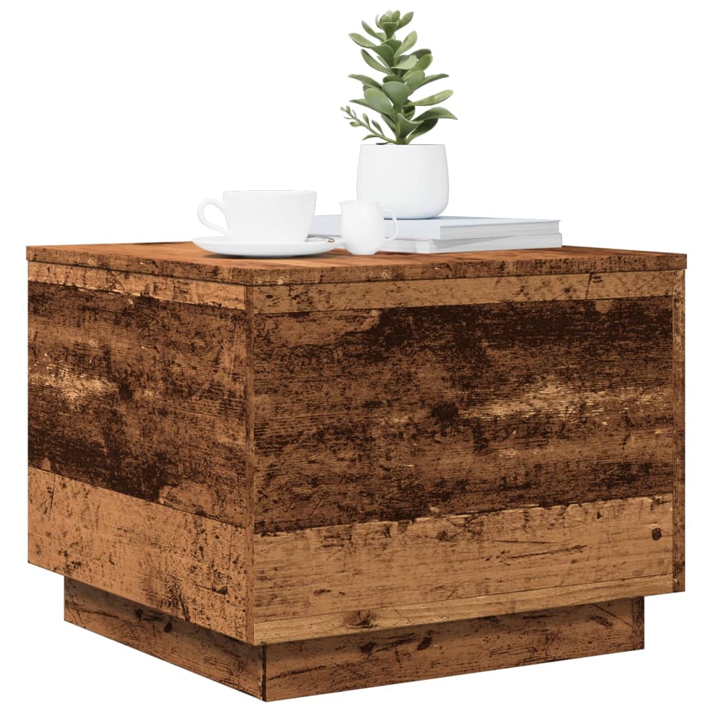 Table basse avec lumières LED vieux bois 50x50x40 cm - XIOS