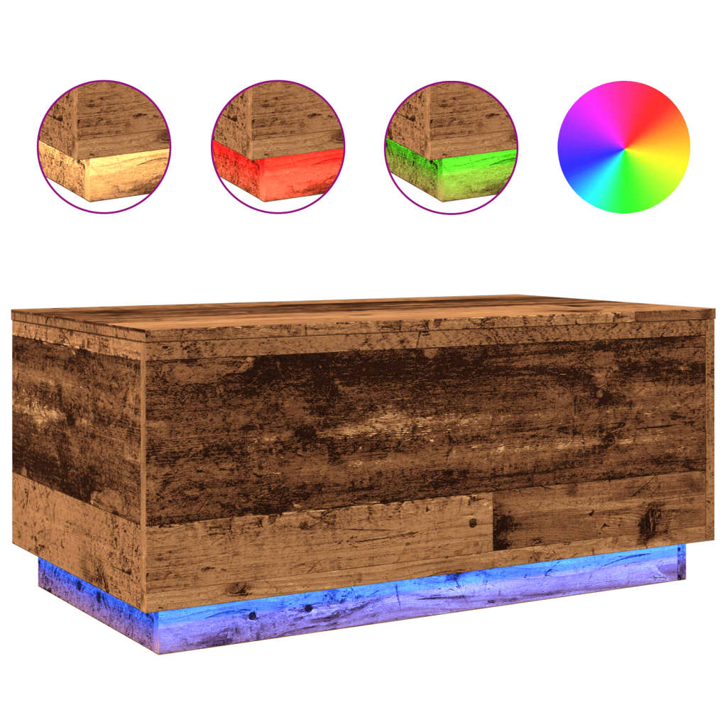 Table basse avec lumières LED vieux bois 90x50x40 cm - XIOS