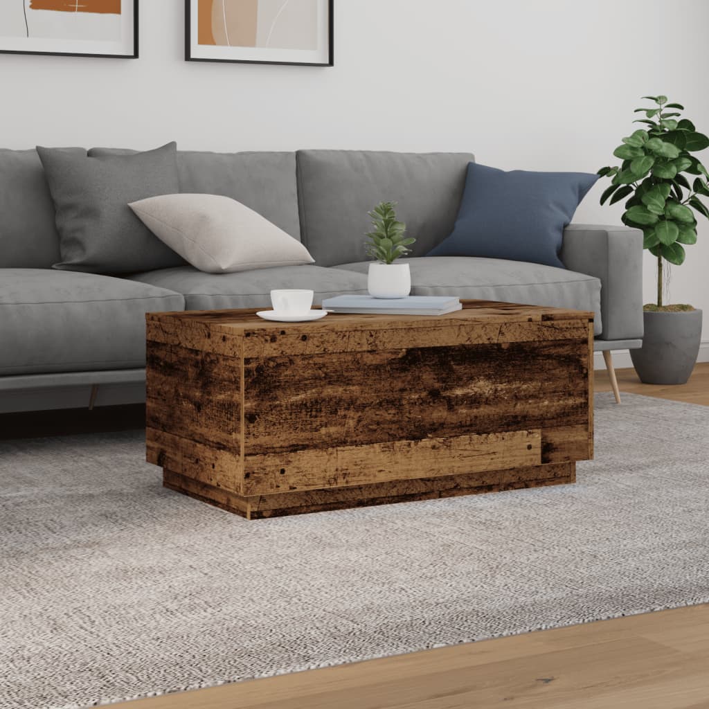 Table basse avec lumières LED vieux bois 90x50x40 cm - XIOS