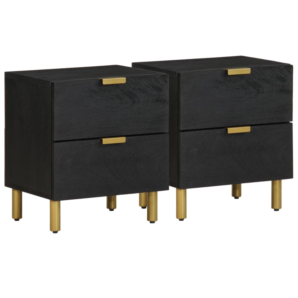 Tables de chevet 2 pcs noir 40x33x46 cm bois de manguier solide - XIOS