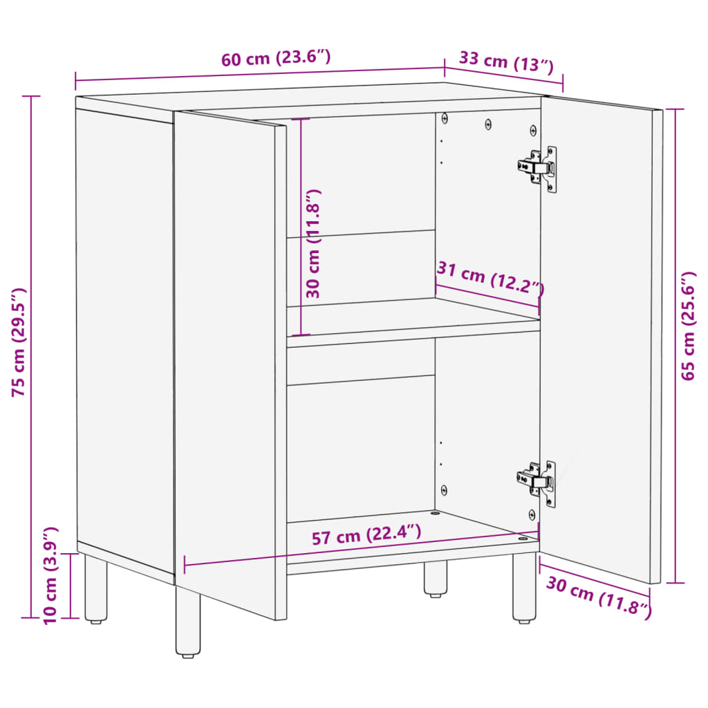 Buffet noir 60x33x75 cm bois d'ingénierie