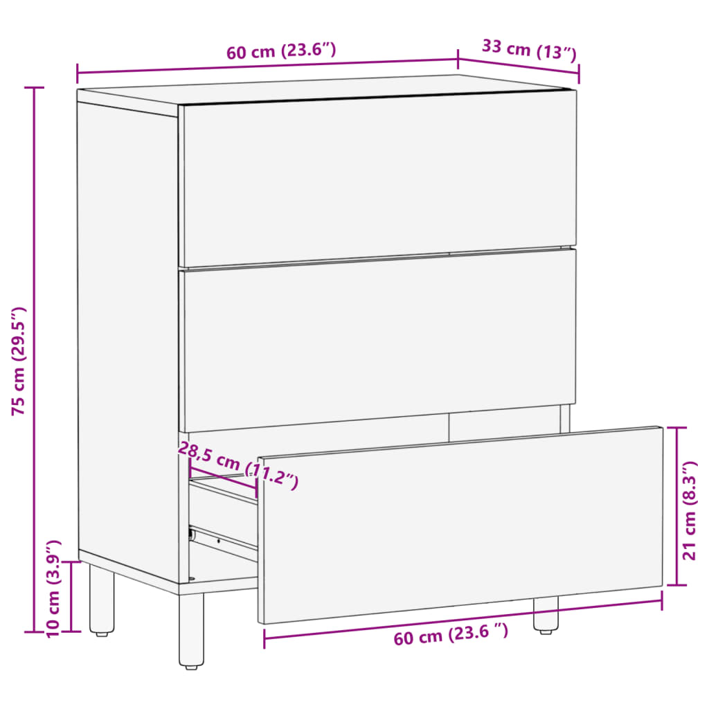Buffet noir 60x33x75 cm bois d'ingénierie