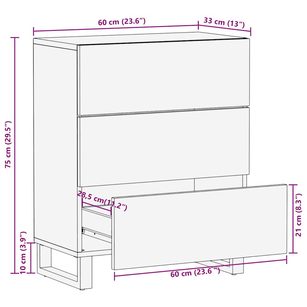 Buffet noir 60x33x75 cm bois massif de manguier