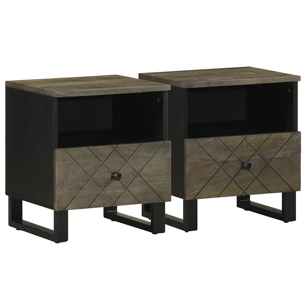 Tables de chevet 2 pcs noir 40x33x46 cm bois de manguier solide - XIOS