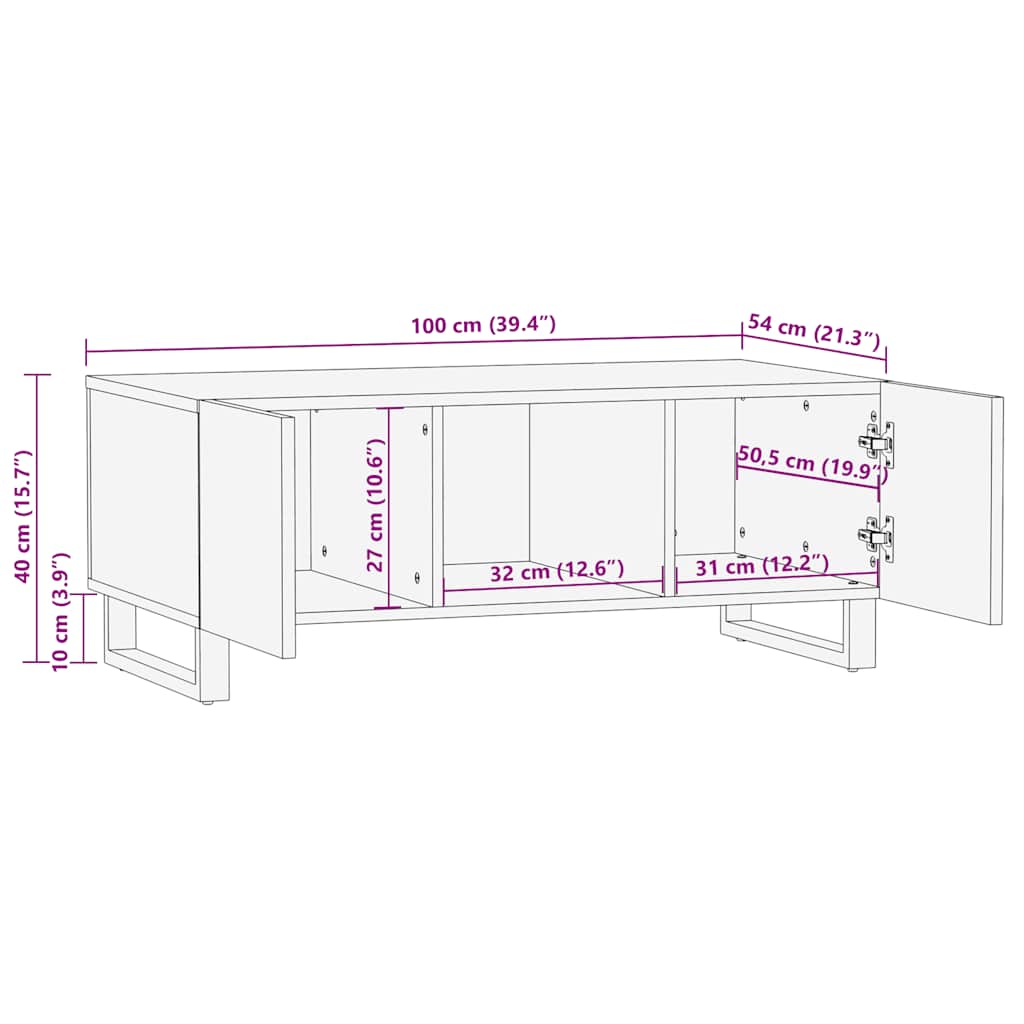 Table basse noir 100x54x40 cm bois massif de manguier - XIOS