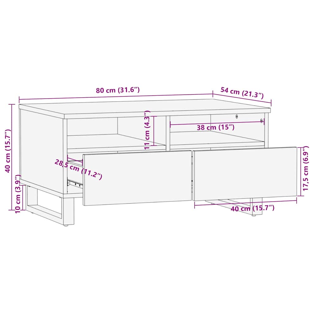 Table basse noir 80x54x40 cm bois massif de manguier - XIOS