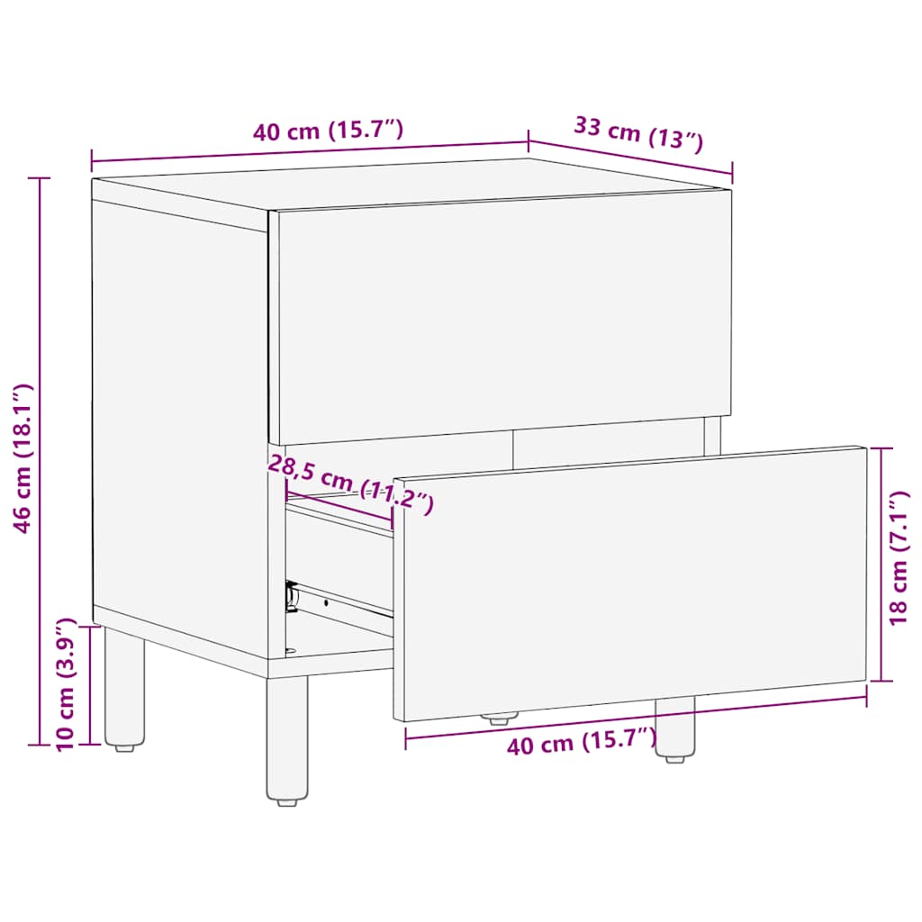 Table de chevet marron 40x33x46 cm bois de manguier solide - XIOS