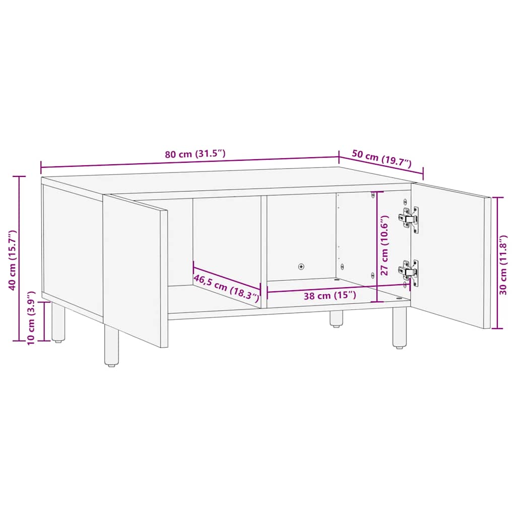 Table basse marron 80x50x40 cm bois de manguier massif - XIOS