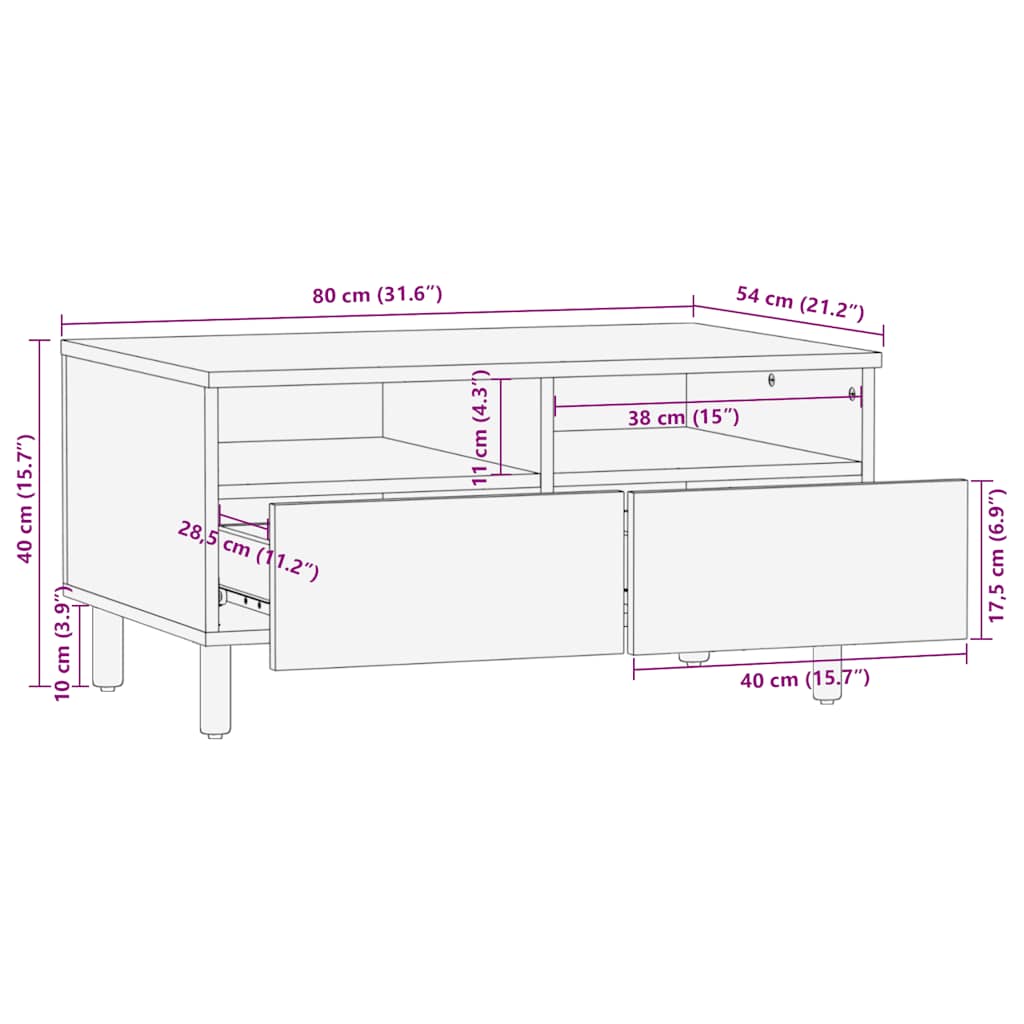 Table basse marron 80x54x40 cm bois massif de manguier - XIOS