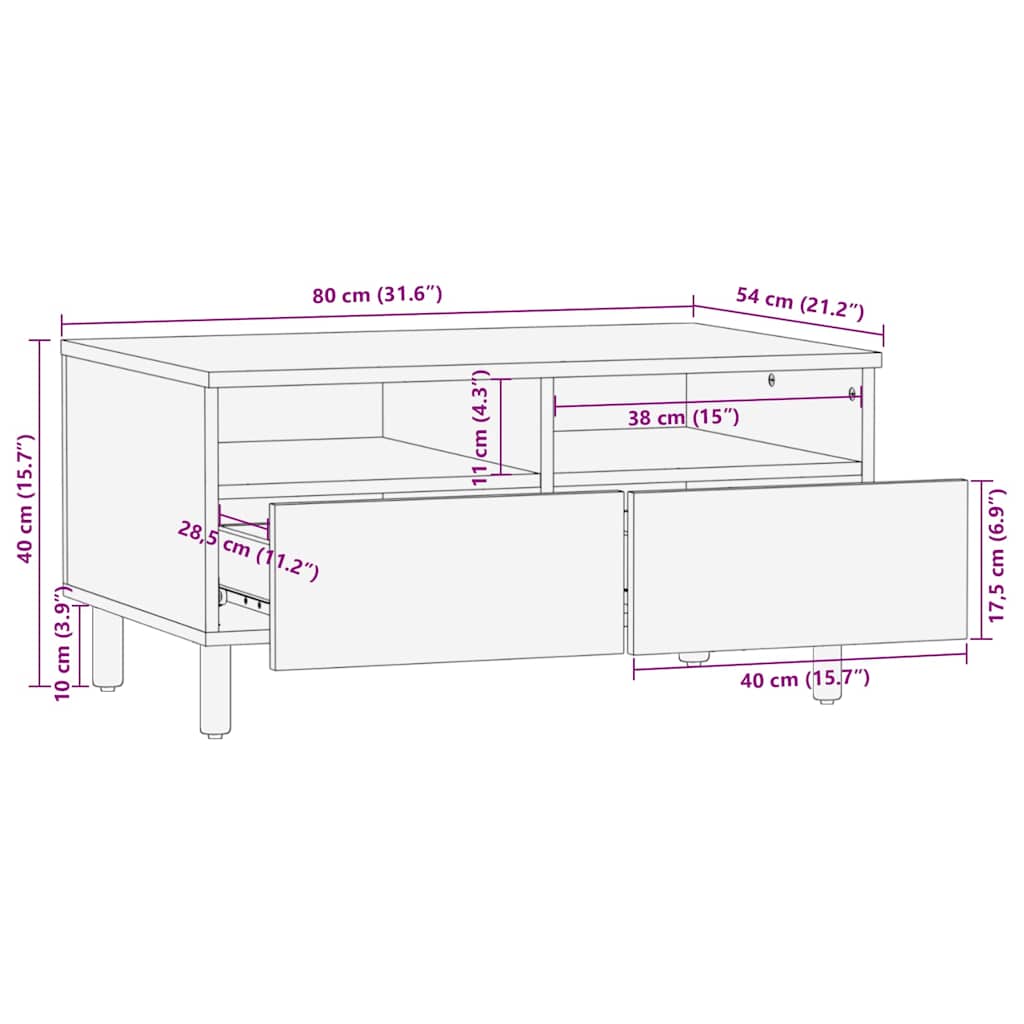 Table basse Marron 80 x 54 x 40 cm Bois d'acacia massif - XIOS