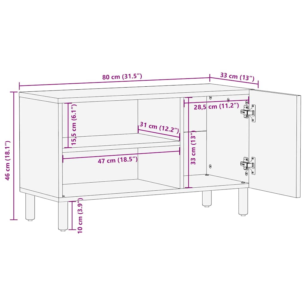 Meuble TV Marron 80 x 31.5 x 46 cm Bois d'acacia massif - XIOS