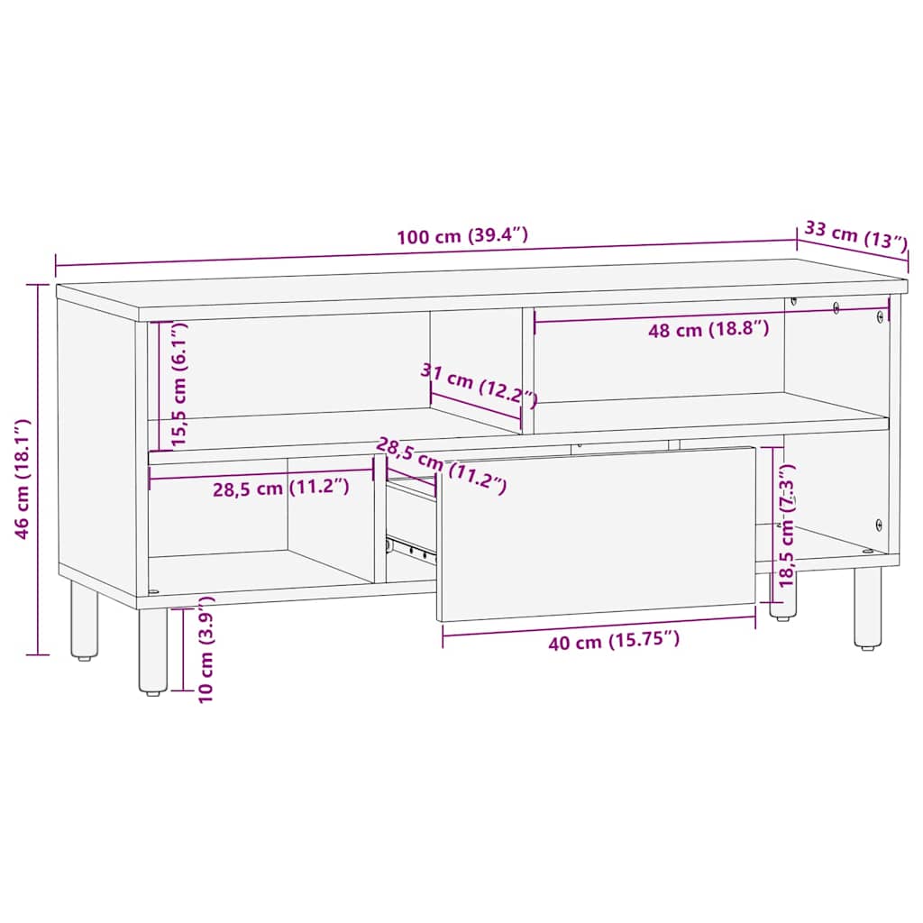 Cabinet TV Marron 100 x 33.5 x 46 cm Bois d'acacia massif - XIOS
