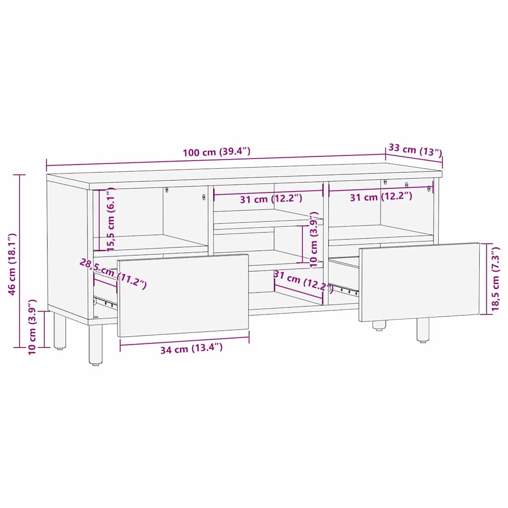 Meuble TV Marron 100 x 33.5 x 46 cm Bois d'acacia massif - XIOS