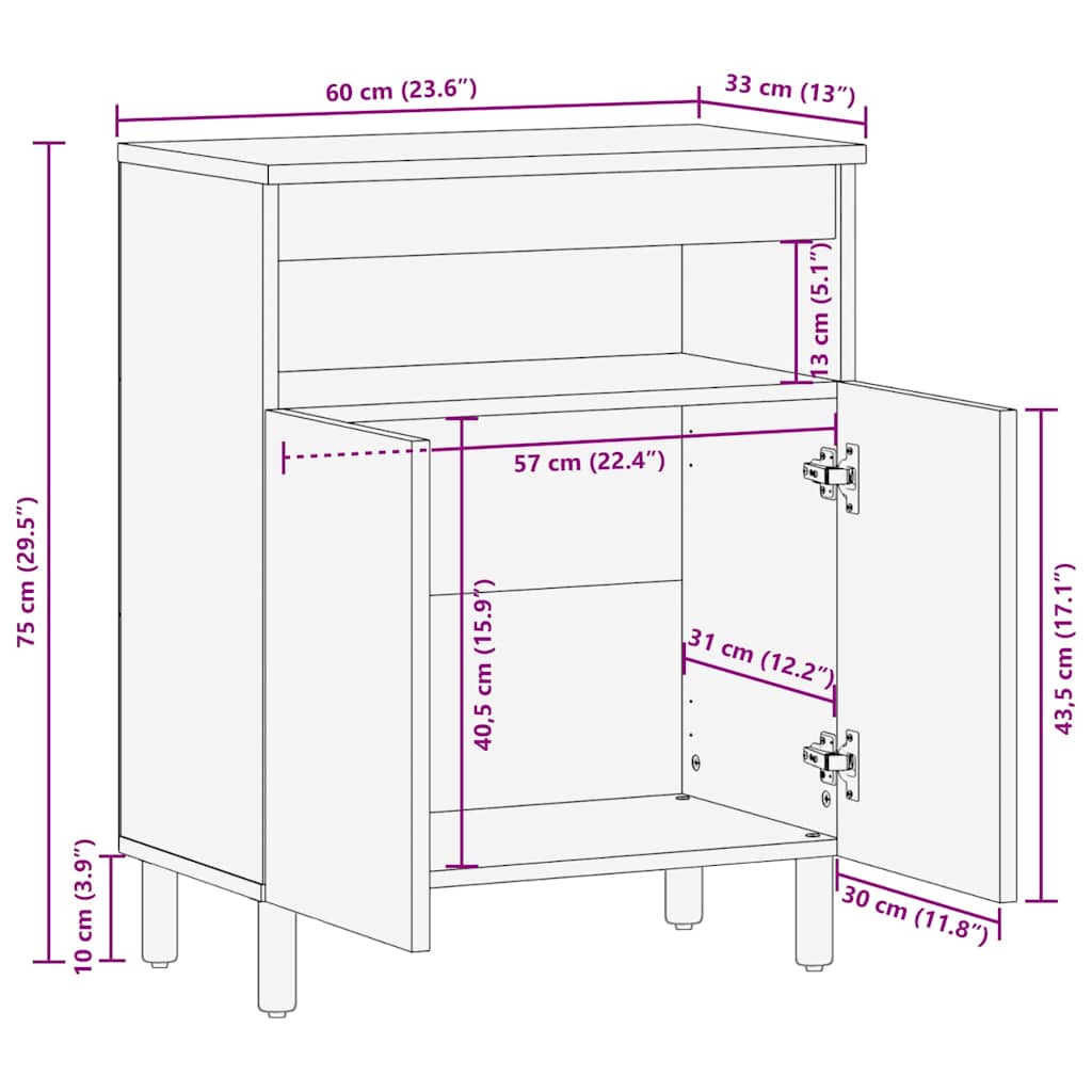 Buffet avec étagère Marron 60 x 33 x 75 cm Bois d'acacia massif - XIOS