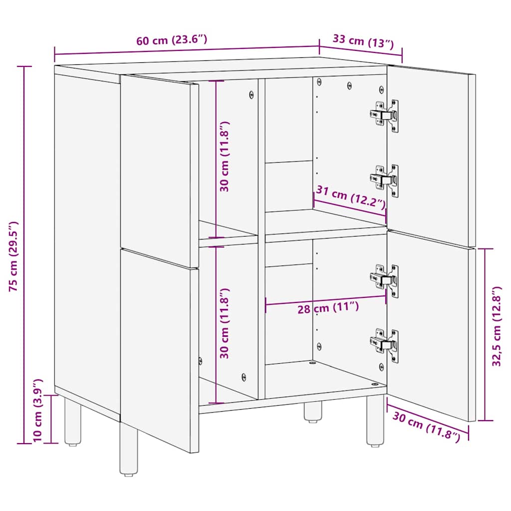 Buffet avec étagère Marron 60 x 33 x 75 cm Bois d'acacia massif - XIOS