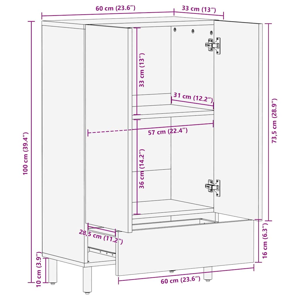Highboard Marron 60 x 33 x 100 cm Bois d'acacia massif - XIOS