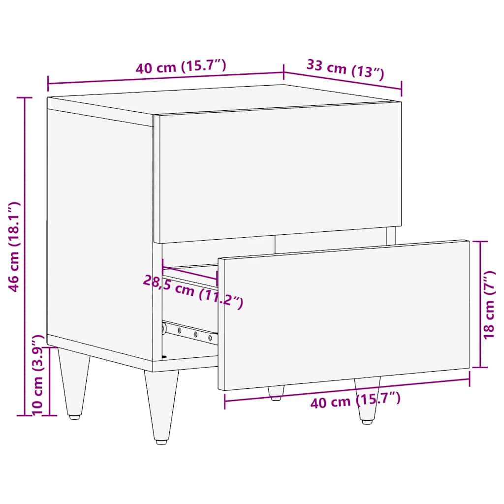 Table de chevet gris clair 40x33x46 cm bois de manguier solide - XIOS