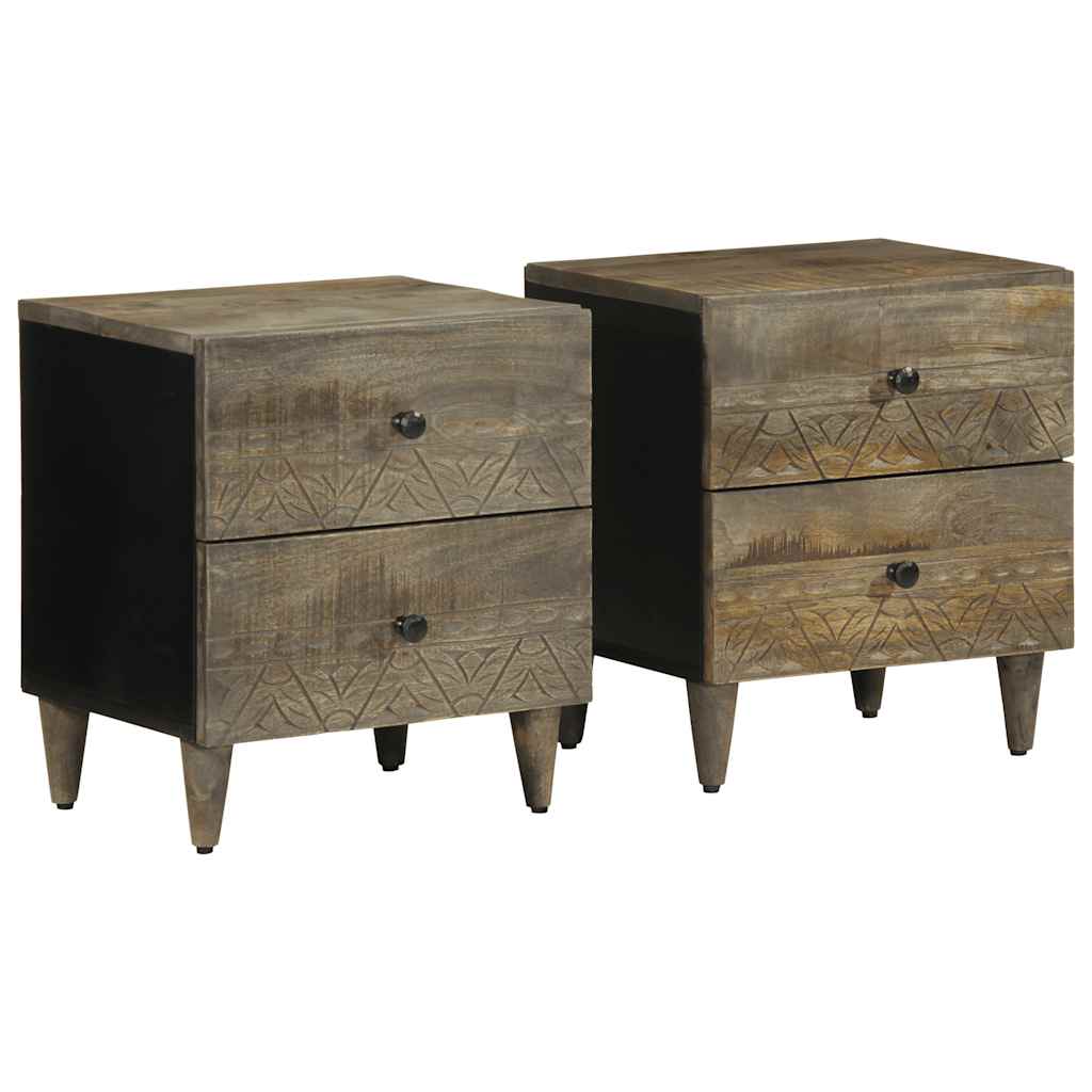 Tables chevet 2 pcs gris clair 40x33x46 cm bois manguier solide - XIOS