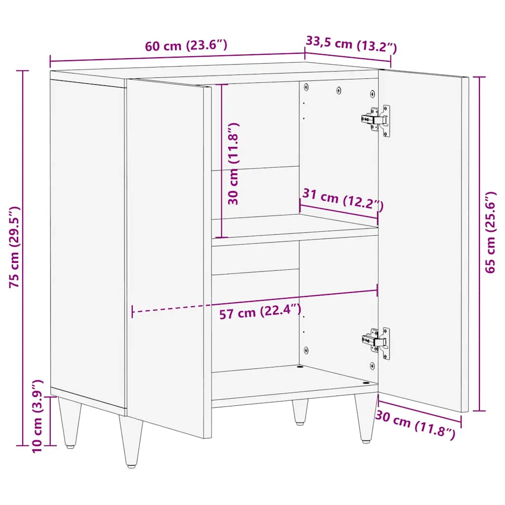 Buffet gris clair 60x33,5x75 cm bois de manguier massif