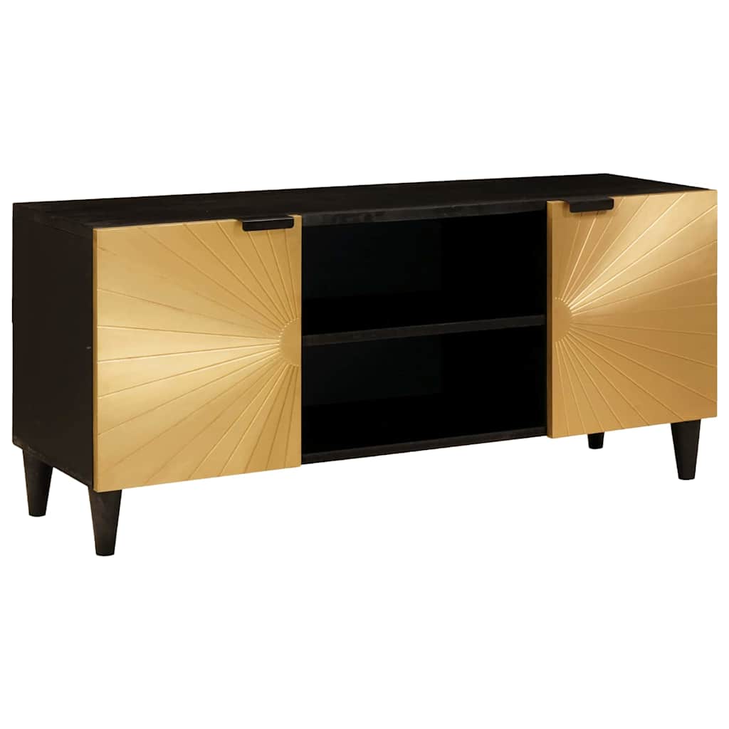 Meuble TV Noir et or 105 x 33 x 46 cm bois de manguier massif