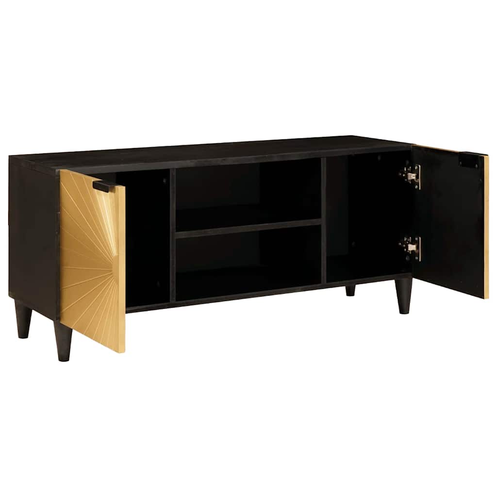 Meuble TV Noir et or 105 x 33 x 46 cm bois de manguier massif