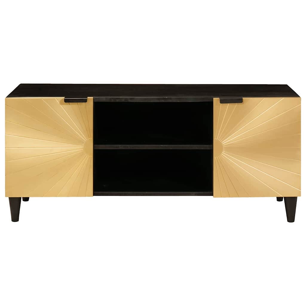 Meuble TV Noir et or 105 x 33 x 46 cm bois de manguier massif - XIOS