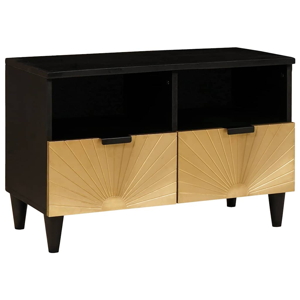 Meuble TV Noir et or 70 x 33 x 46 cm bois de manguier massif