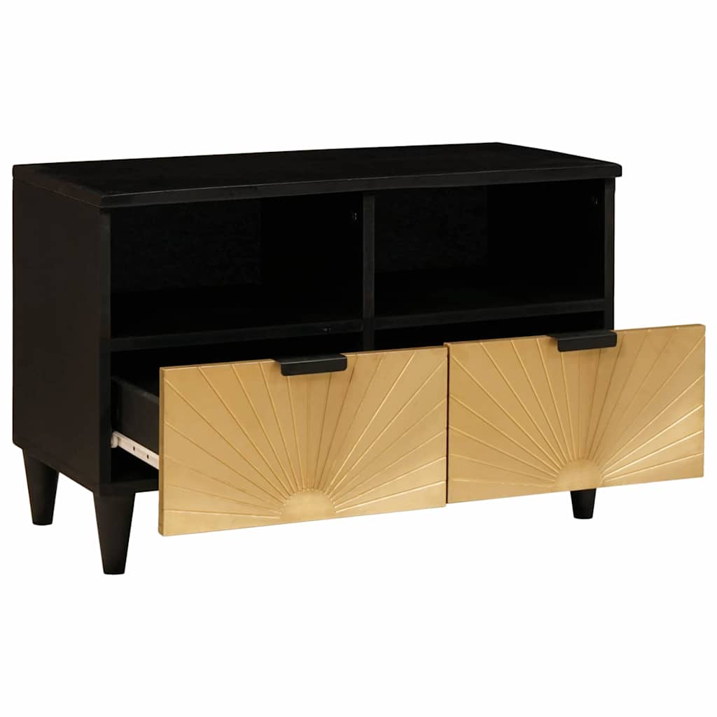 Meuble TV Noir et or 70 x 33 x 46 cm bois de manguier massif