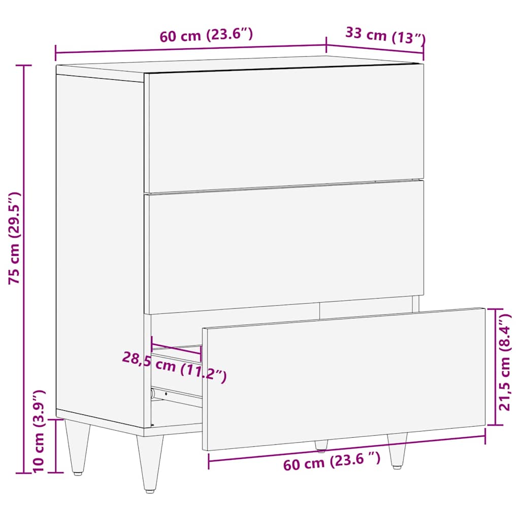 Buffet Noir et or 60 x 33 x 75 cm bois de manguier massif