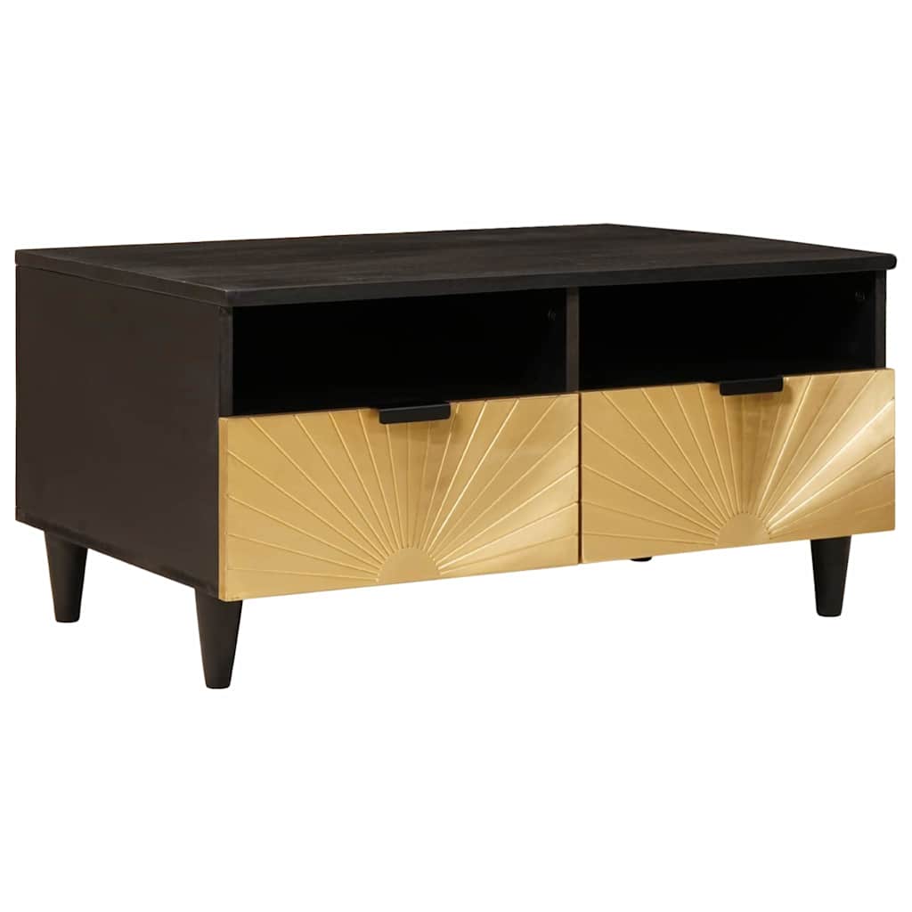 Table basse Noir et or 80 x 54 x 40 cm bois de manguier massif - XIOS