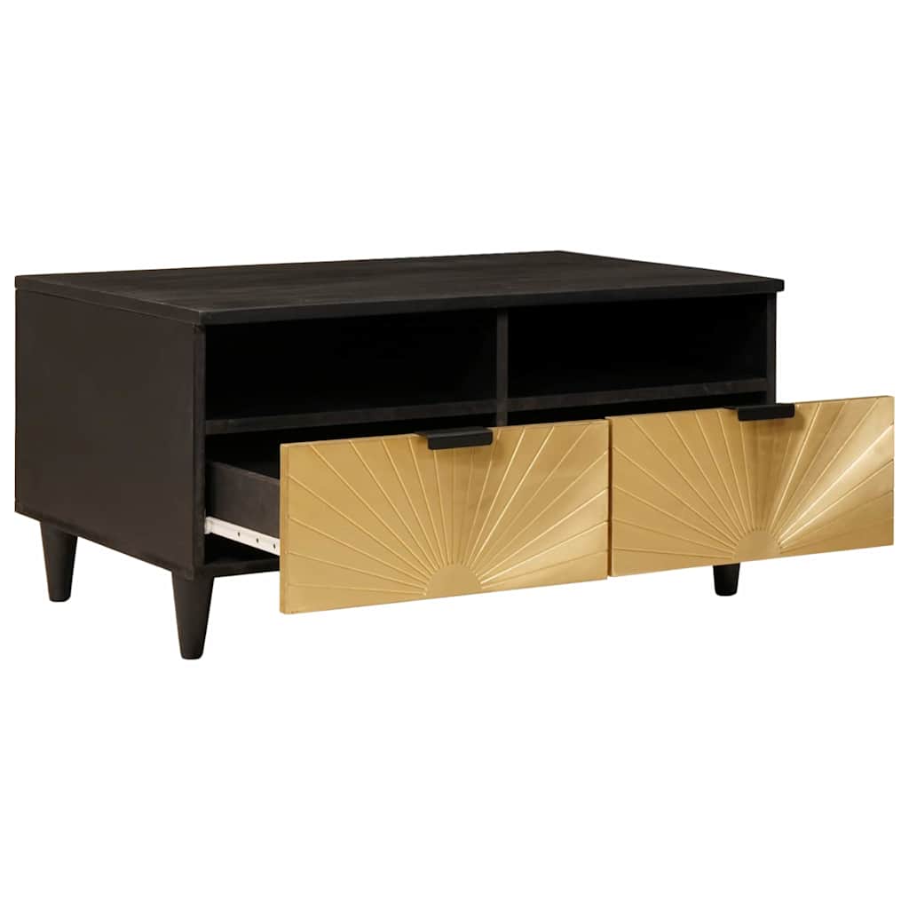Table basse Noir et or 80 x 54 x 40 cm bois de manguier massif - XIOS