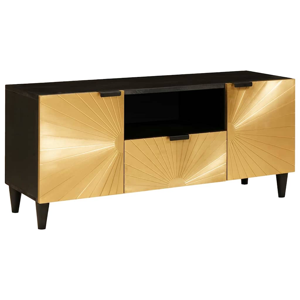 Meuble TV Noir et or 105 x 33 x 46 cm bois de manguier massif